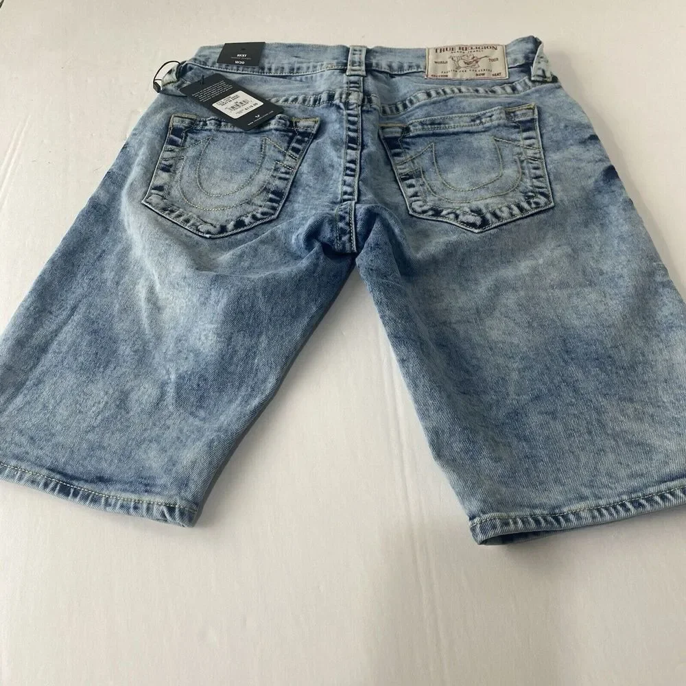True Religion Men's Ricky Relaxed Straight Jeans Shorts Sz 32 Blue 107220R New